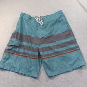 Rainforest Cafe Mens Large  Swim Trunks Turquoise Gray Cargo Board Shorts Disney